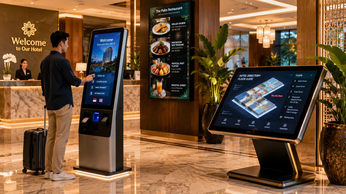 Sistem informasi hotel interaktif BCOMPBIZ untuk lobi dan fasilitas tamu